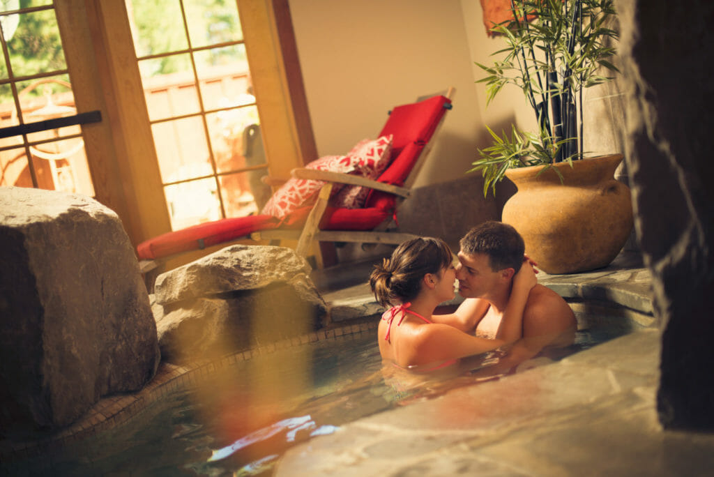 Couple in a hot tub near Sisters Oregon