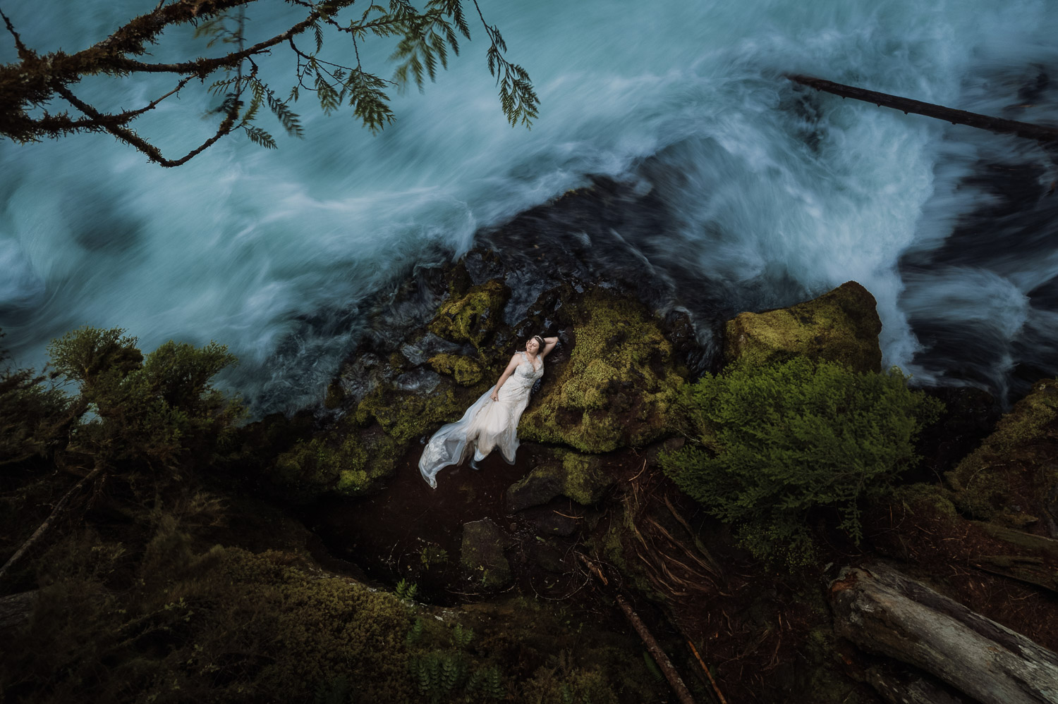 Creative bridal portrait with a drone