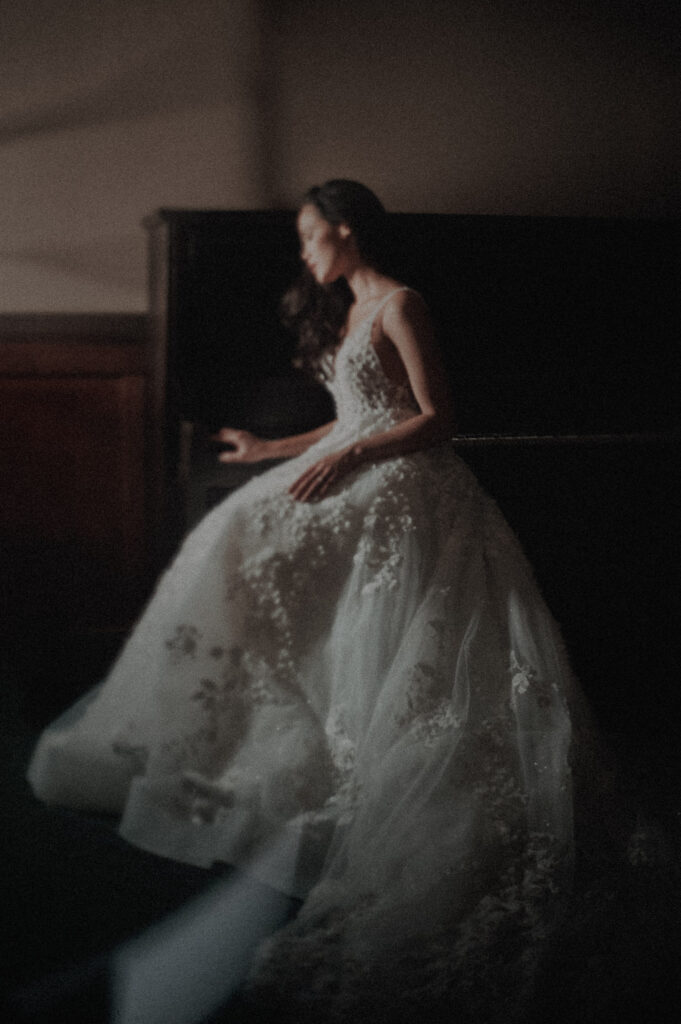 A creative bridal photo near wallowa lake